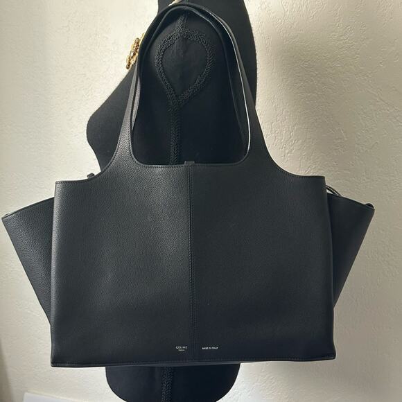 Celine Phoebe Philo Med Tri-Fold Black Shoulder Bag Grained Leather Authentic - Picture 3 of 16